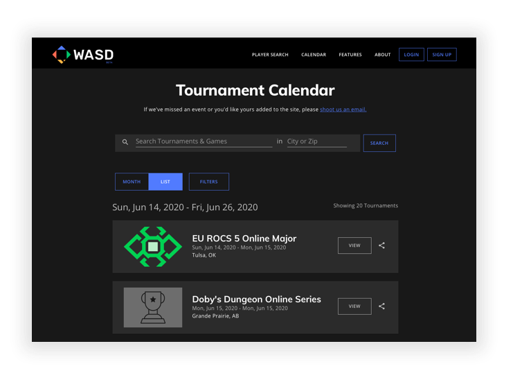 WASD Tournament Calendar